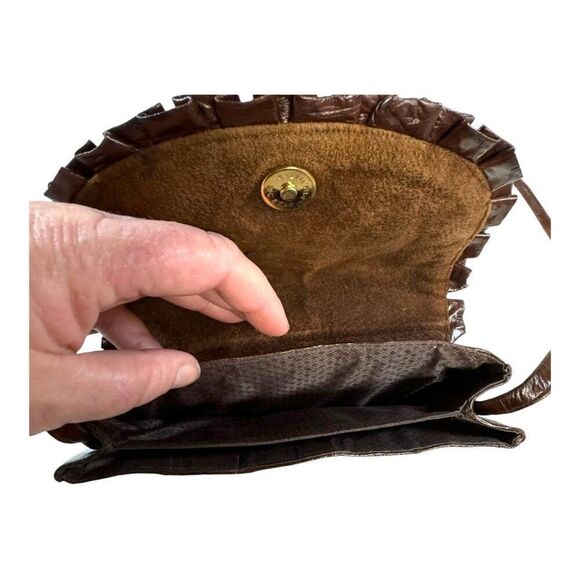 80s eel fish leather BAG brown patent hipster rare vintage retro fancy purse - Picture 8 of 8